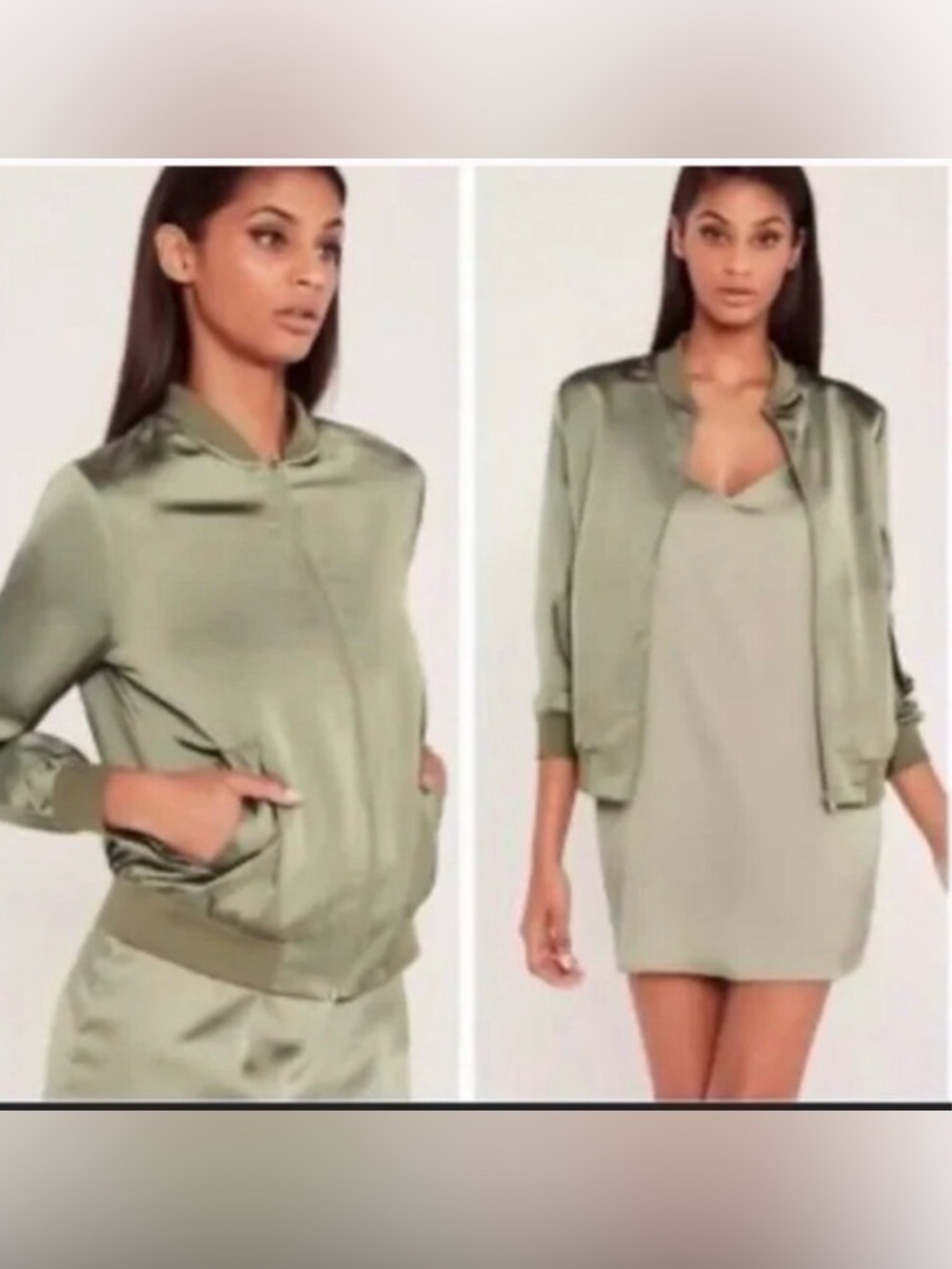 Missguided X Carli Bybel NEW Bomber Jacket Lightweight Zip Pockets Satin Top 4